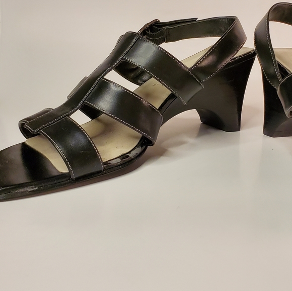 j.g. hook Shoes Japanese Inspired Black Geometric Wedge Leather